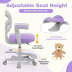 Kids Desk Chair Children Study Chair with Adjustable Height, Armrest & Footrest Purple/Pink/Green/Gray/Blue