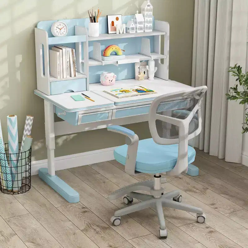 Kids Desk Chair Children Study Chair with Adjustable Height, Armrest & Footrest Purple/Pink/Green/Gray/Blue