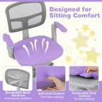 Kids Desk Chair Children Study Chair with Adjustable Height, Armrest & Footrest Purple/Pink/Green/Gray/Blue