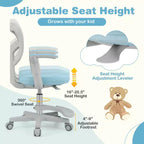 Kids Desk Chair Children Study Chair with Adjustable Height, Armrest & Footrest Purple/Pink/Green/Gray/Blue