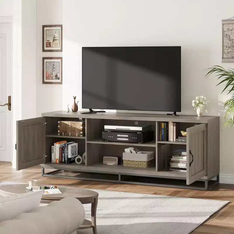 Farmhouse TV Stand for 75inch, Entertainment Center with Sturdy Metal Leg & Adjustable Shelves, Wooden Media Console for Living Room Bedroom