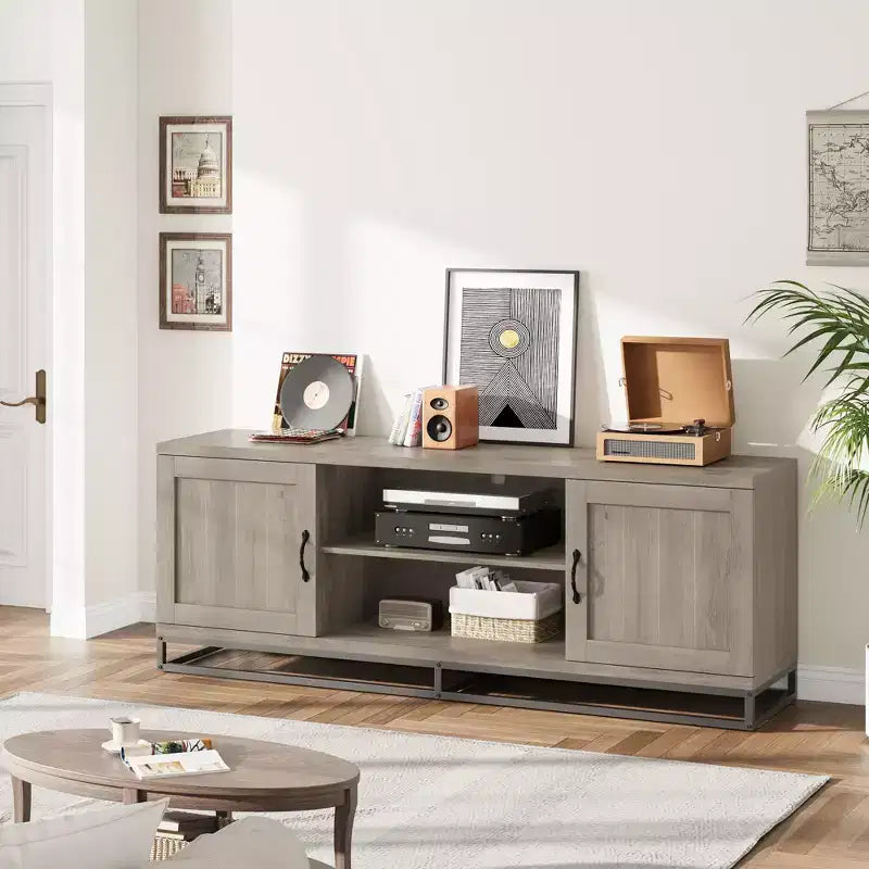 Farmhouse TV Stand for 75inch, Entertainment Center with Sturdy Metal Leg & Adjustable Shelves, Wooden Media Console for Living Room Bedroom