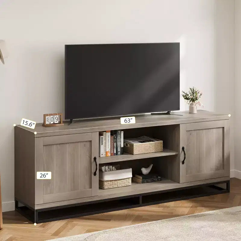 Farmhouse TV Stand for 75inch, Entertainment Center with Sturdy Metal Leg & Adjustable Shelves, Wooden Media Console for Living Room Bedroom