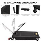 Oil Drain Pan 18 Gallon Tank, Low Profile Large Capacity Oil Change Pan, Foldable Hand, with Pump
