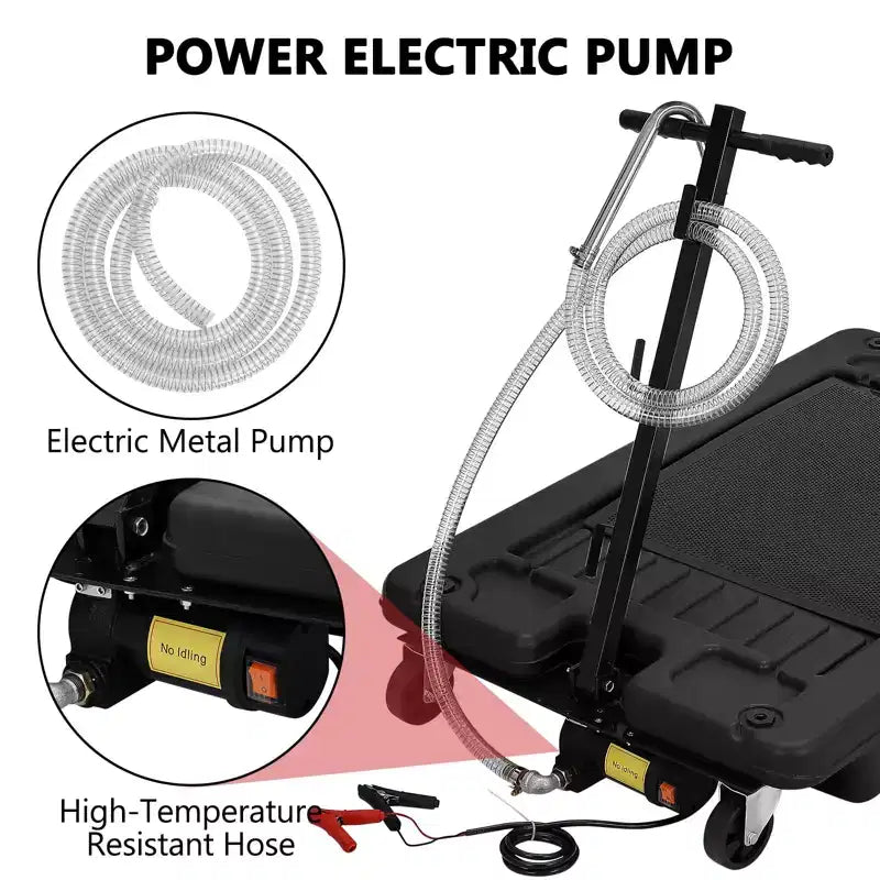 Oil Drain Pan 18 Gallon Tank, Low Profile Large Capacity Oil Change Pan, Foldable Hand, with Pump