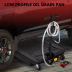 Oil Drain Pan 18 Gallon Tank, Low Profile Large Capacity Oil Change Pan, Foldable Hand, with Pump