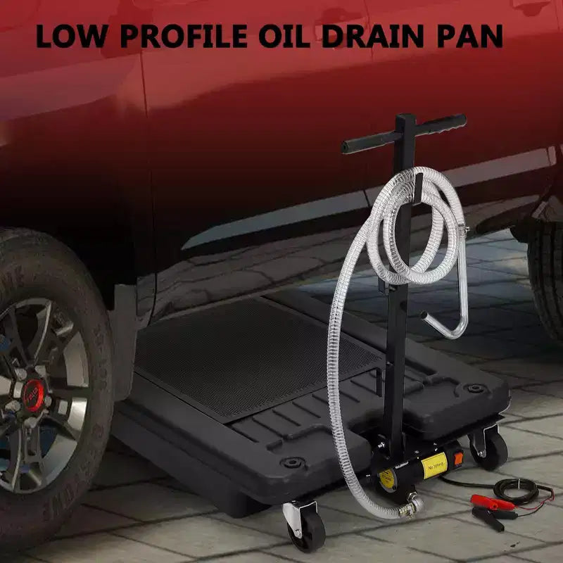 Oil Drain Pan 18 Gallon Tank, Low Profile Large Capacity Oil Change Pan, Foldable Hand, with Pump