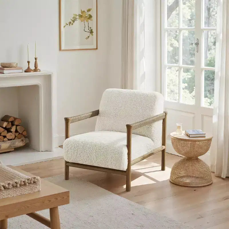Wood and Fabric Accent Chair