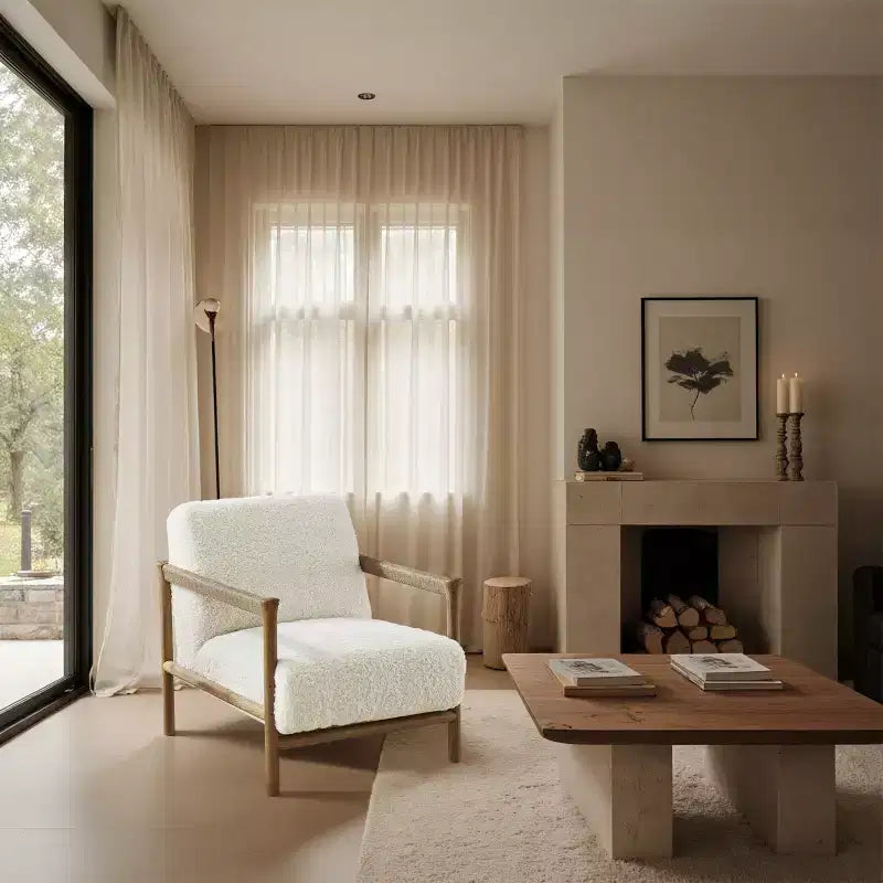 Wood and Fabric Accent Chair