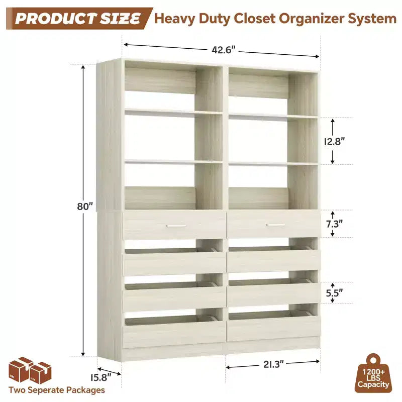Besiost Closet Organizer System with Wood Drawers and Shelves