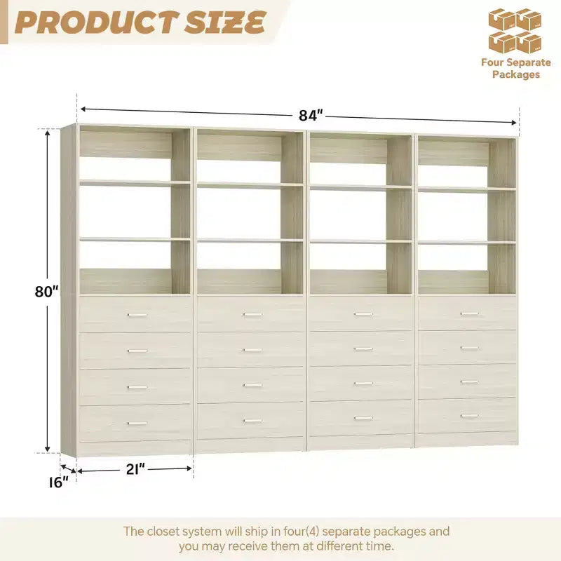 Besiost Closet Organizer System with Wood Drawers and Shelves