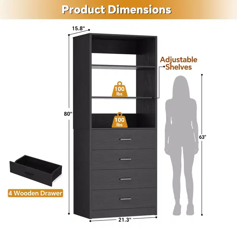 Besiost Closet Organizer System with Wood Drawers and Shelves