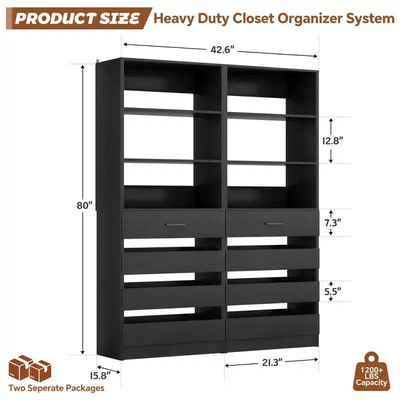 Besiost Closet Organizer System with Wood Drawers and Shelves