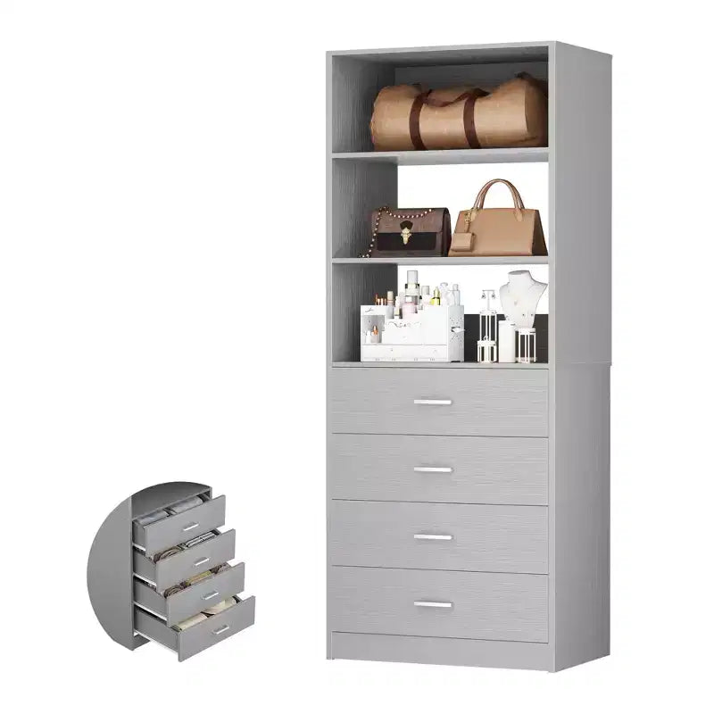Besiost Closet Organizer System with Wood Drawers and Shelves
