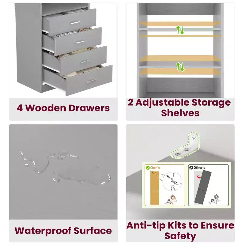 Besiost Closet Organizer System with Wood Drawers and Shelves