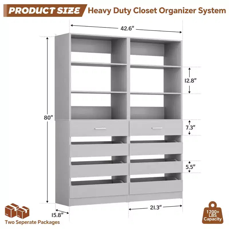 Besiost Closet Organizer System with Wood Drawers and Shelves