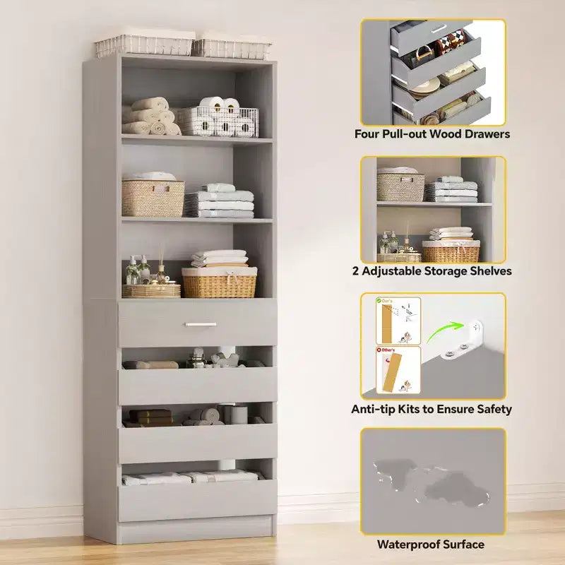 Besiost Closet Organizer System with Wood Drawers and Shelves