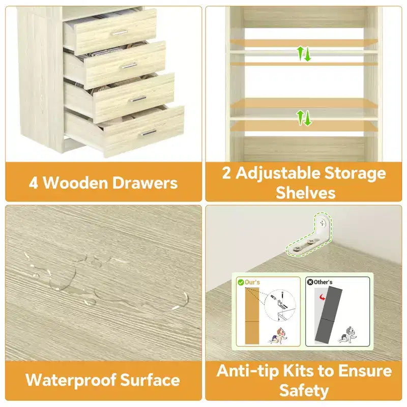 Besiost Closet Organizer System with Wood Drawers and Shelves