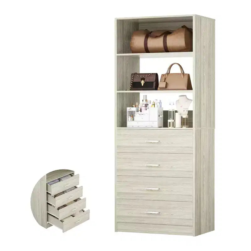 Besiost Closet Organizer System with Wood Drawers and Shelves