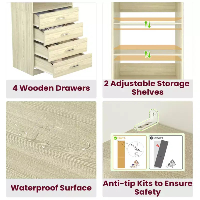Besiost Closet Organizer System with Wood Drawers and Shelves