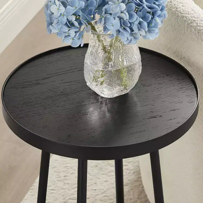 Homy Casa Round Metal & Wood Accent Table for Living Room, Modern Black