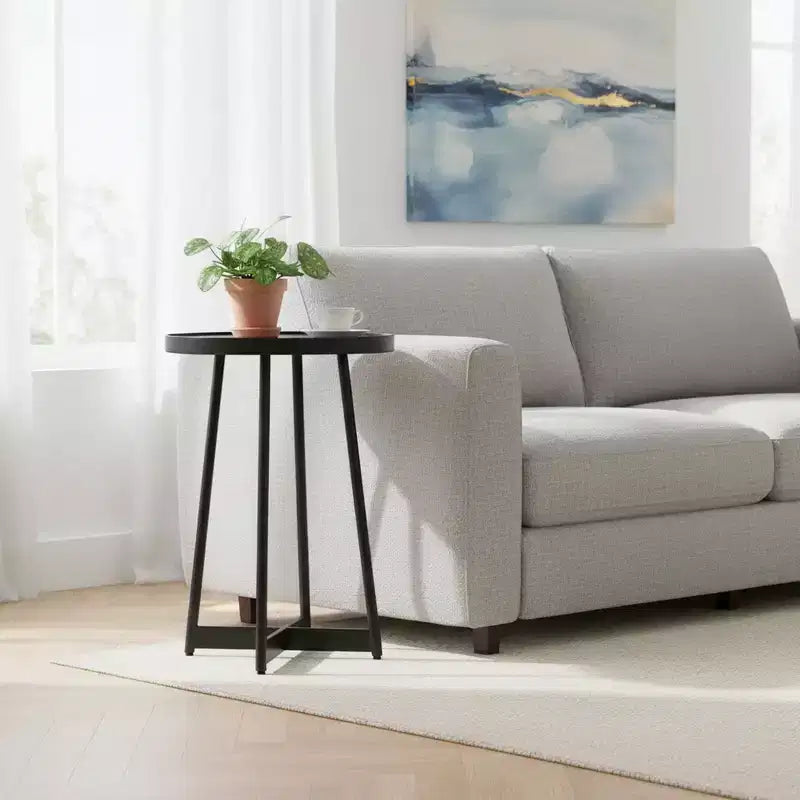 Homy Casa Round Metal & Wood Accent Table for Living Room, Modern Black