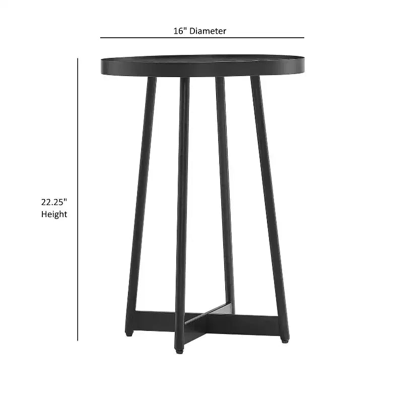 Homy Casa Round Metal & Wood Accent Table for Living Room, Modern Black