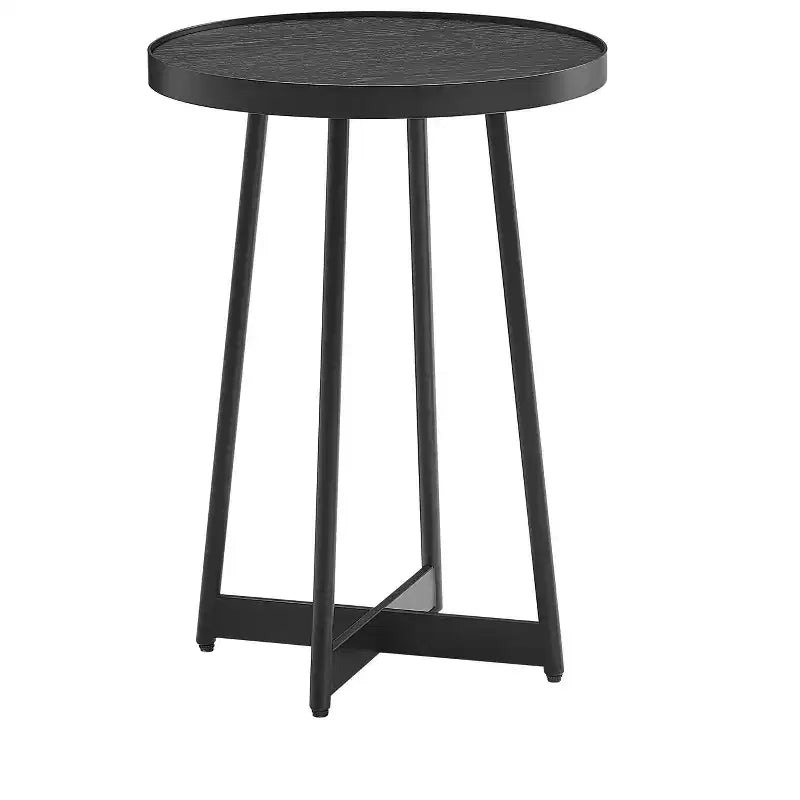 Homy Casa Round Metal & Wood Accent Table for Living Room, Modern Black