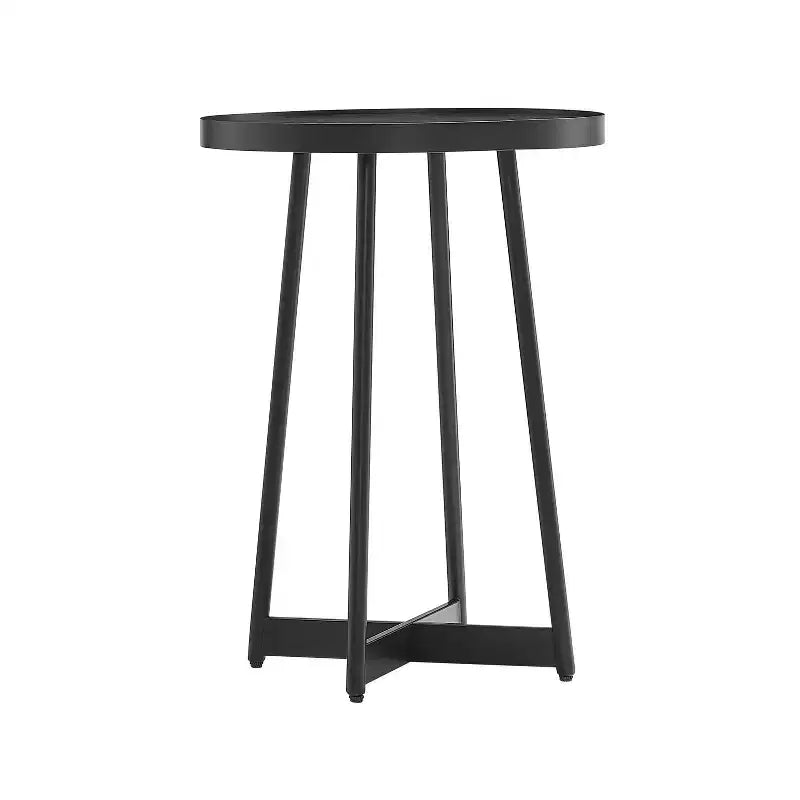 Homy Casa Round Metal & Wood Accent Table for Living Room, Modern Black