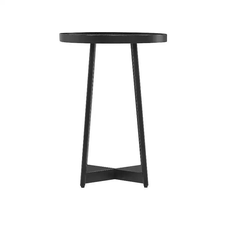 Homy Casa Round Metal & Wood Accent Table for Living Room, Modern Black