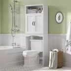 Over Toilet Storage Cabinet Space Saver Shelf White Bathroom Organizer with Adjustable Shelf and Double Doors