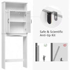 Over Toilet Storage Cabinet Space Saver Shelf White Bathroom Organizer with Adjustable Shelf and Double Doors