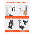 VEVOR Folding Hand Truck, 110 lbs Load Capacity, Collapsible Luggage Cart with 2 Wheels & 1 Elastic Rope, Utility Dolly Platform Cart, Black