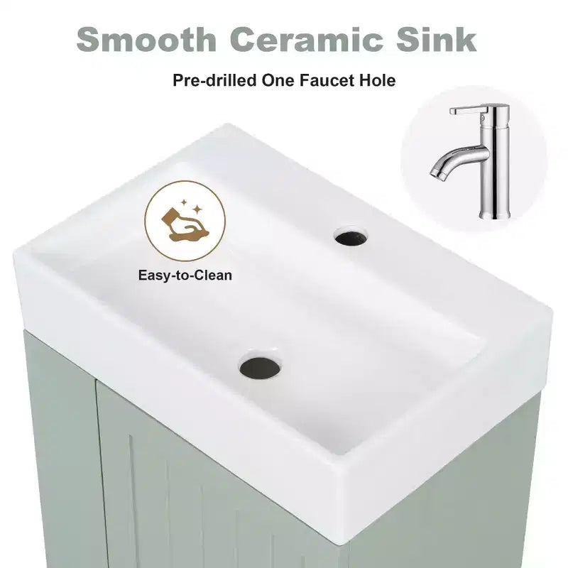 MAYEERTY 20 Bathroom Vanity Ceramic Sink MDF Storage Drawer Side Shelf Golden Handle Small Bathroom