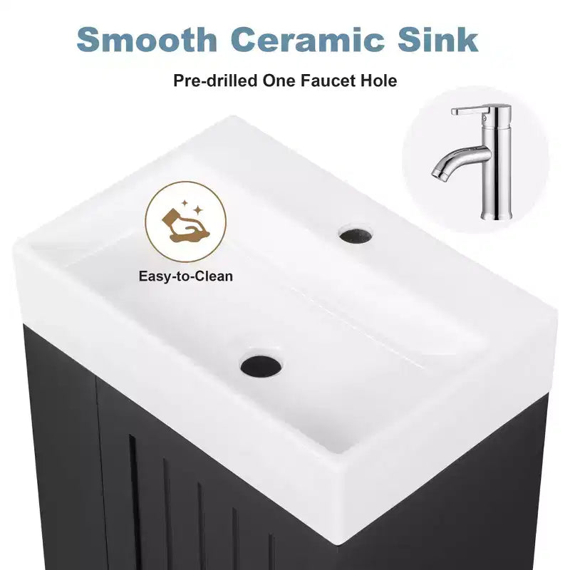 MAYEERTY 20 Bathroom Vanity Ceramic Sink MDF Storage Drawer Side Shelf Golden Handle Small Bathroom