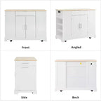 48.5 inch Black Fluted Kitchen Island with Trash Can Storage Cabinet Rolling Kitchen Islands on 5 Wheels for 10 Gallon Garbage Bin