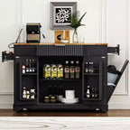 48.5 inch Black Fluted Kitchen Island with Trash Can Storage Cabinet Rolling Kitchen Islands on 5 Wheels for 10 Gallon Garbage Bin