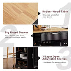 48.5 inch Black Fluted Kitchen Island with Trash Can Storage Cabinet Rolling Kitchen Islands on 5 Wheels for 10 Gallon Garbage Bin