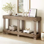 62.9 Farmhouse Entryway Console Table with Storage Shelf, Solid Fir Wood Hallway Table with Metal Rivet Accents for Living Room - Panipeachy