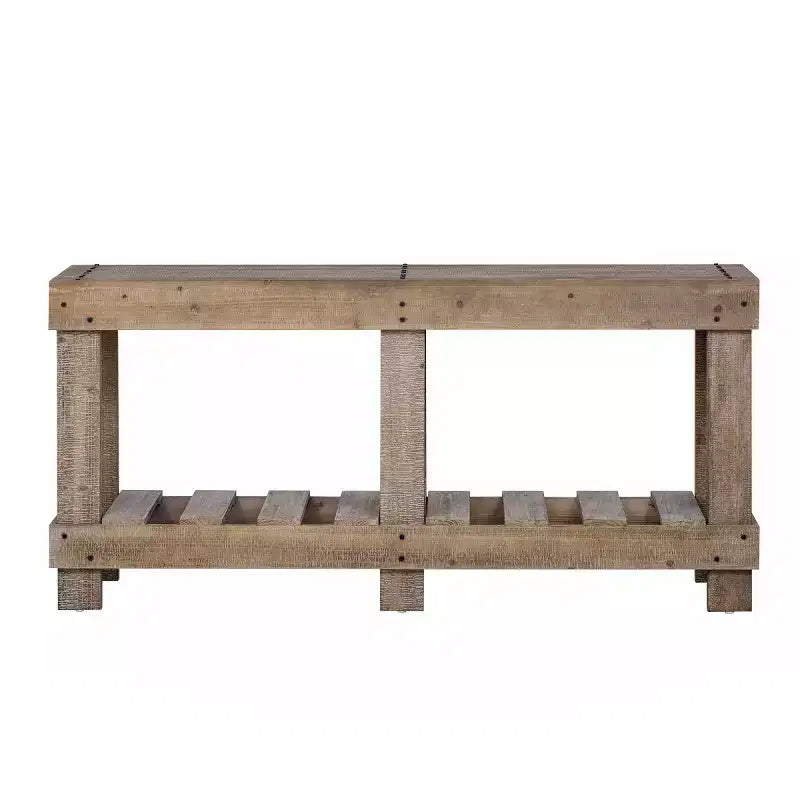 Farmhouse Entryway Console Table with Storage Shelf, Solid Fir Wood Hallway Table with Metal Rivet Accents