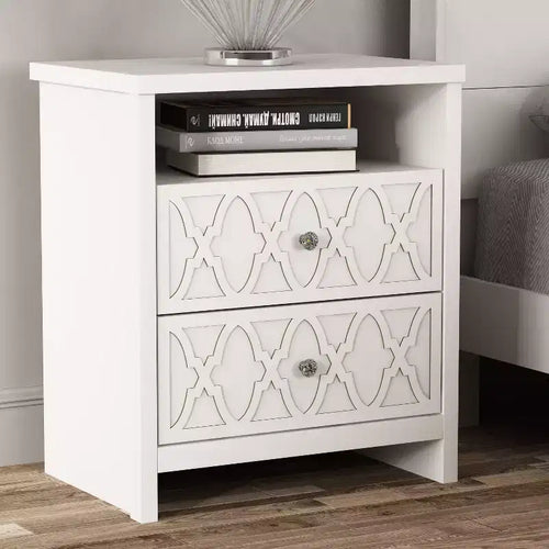 2-Drawer Nightstand with Open Shelf in White — 22.8"W x 15.7"D x 26.8"H