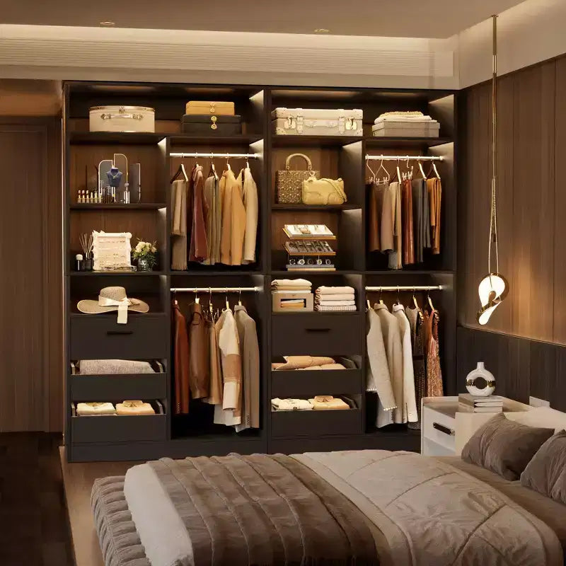 Besiost 36-In Closet Organizer with Wood Drawers, Freestanding Closet System with Hanging Rods
