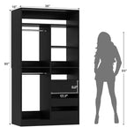 Besiost 36-In Closet Organizer with Wood Drawers, Freestanding Closet System with Hanging Rods