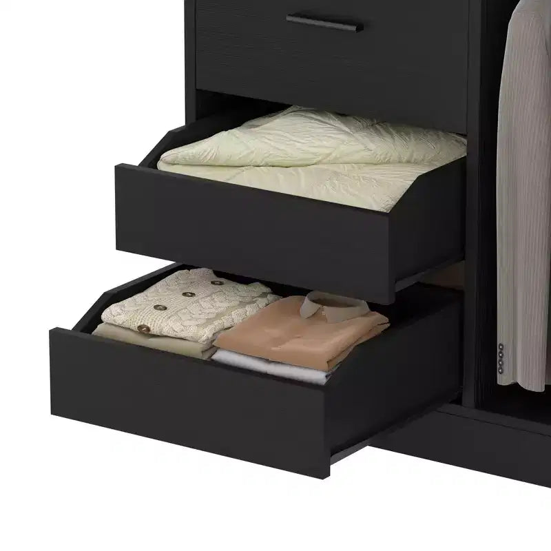Besiost 36-In Closet Organizer with Wood Drawers, Freestanding Closet System with Hanging Rods