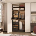 Besiost 36-In Closet Organizer with Wood Drawers, Freestanding Closet System with Hanging Rods