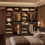 Besiost 36-In Closet Organizer with Wood Drawers, Freestanding Closet System with Hanging Rods