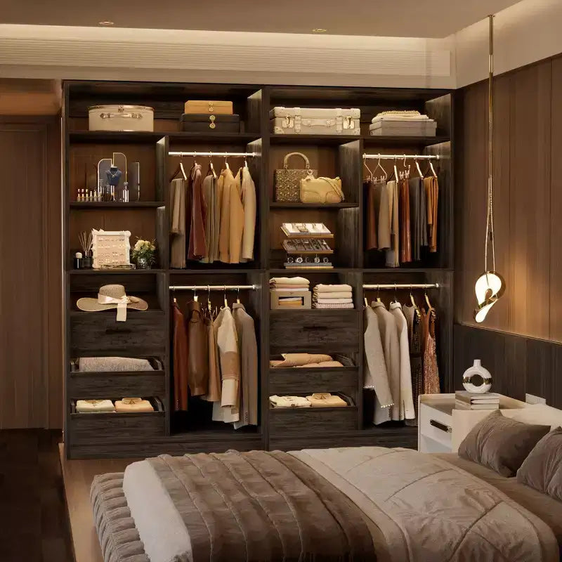 Besiost 36-In Closet Organizer with Wood Drawers, Freestanding Closet System with Hanging Rods