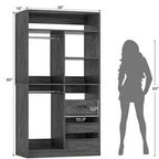 Besiost 36-In Closet Organizer with Wood Drawers, Freestanding Closet System with Hanging Rods