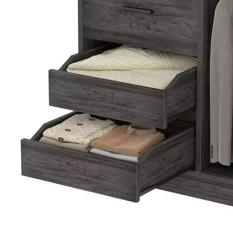 Besiost 36-In Closet Organizer with Wood Drawers, Freestanding Closet System with Hanging Rods