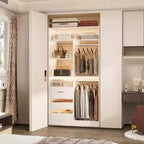Besiost 36-In Closet Organizer with Wood Drawers, Freestanding Closet System with Hanging Rods